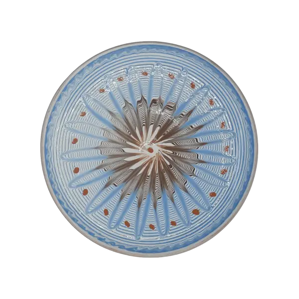 Farfurie Horezu mare decor radial albastru fin – lucrata manual | Ceramica traditionala romaneasca UNESCO (19–22 cm)