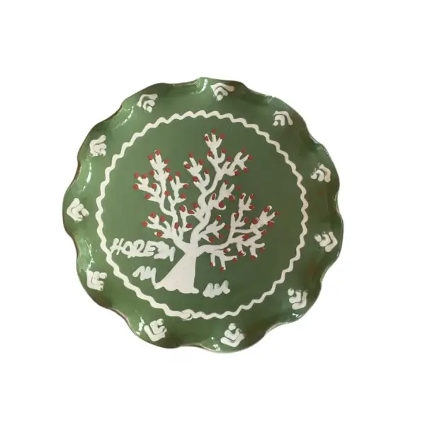 Farfurie Horezu autentica lucrata si pictata manual | Model „Pomul Vietii” | Ceramica romaneasca UNESCO (20–22 cm)
