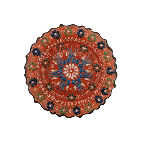 Farfurie decorativa din ceramica lucrata manual | model traditional floral multicolor (10 cm)