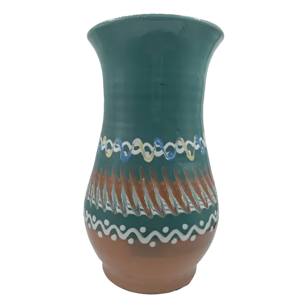 Vaza din ceramica de Horezu lucrata manual | model traditional multicolor (21 cm)